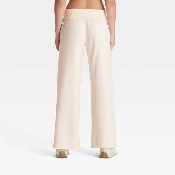Women's Mid-Rise Foldover Wide Leg Pants - JoyLab' Cream L - Picture 2 of 3